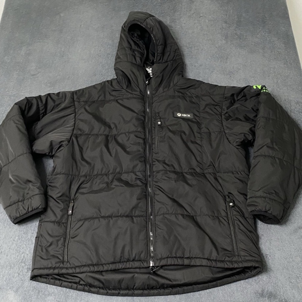 XBOX Puff Jacket Mens 2XL Black Team 20 Black Hooded Puffer Coat Video Gaming